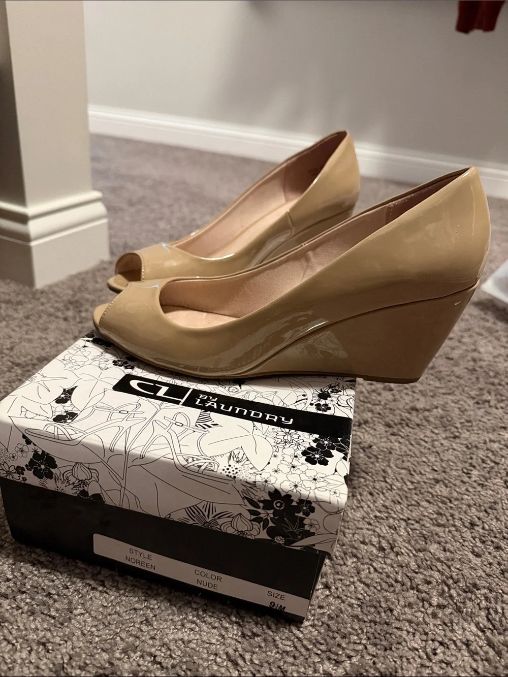 CL by Laundry Nude Patent Peep-Toe Wedge Heels